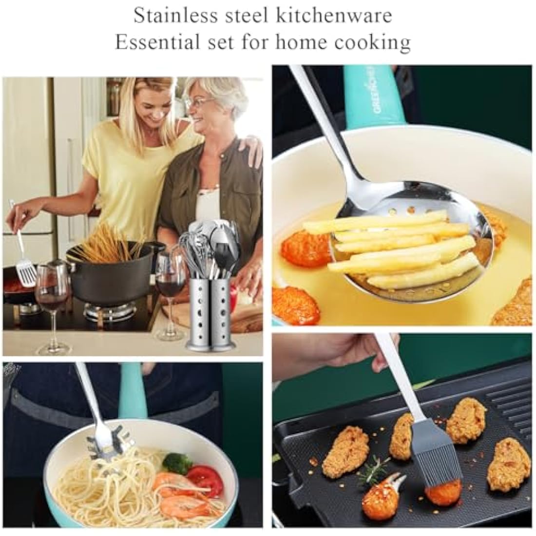 ReaNea 40-Piece Stainless Steel Kitchen Utensils Set with Holder