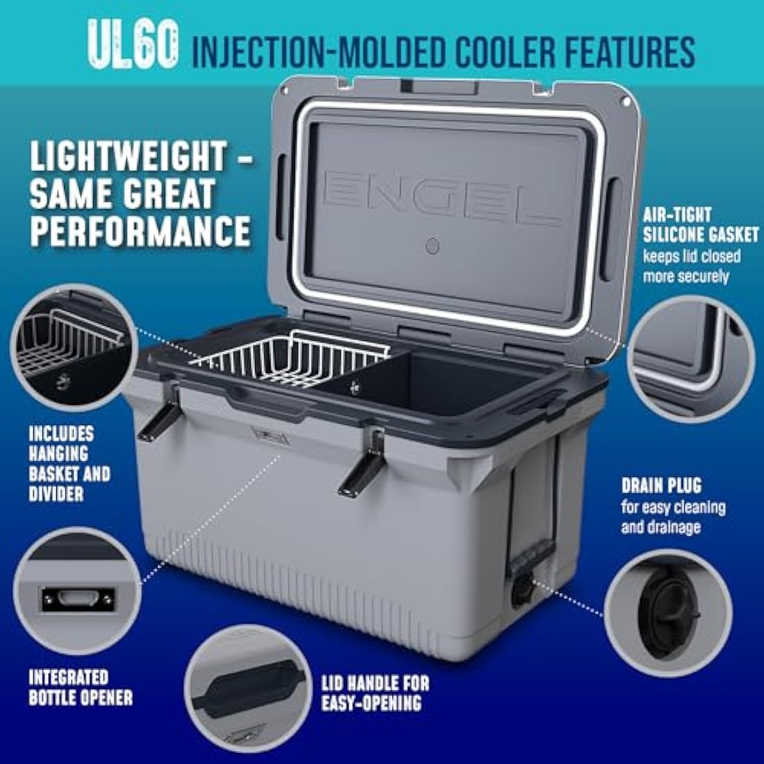 ENGEL 56.8L Ultra-Light Cooler Box – Large 80-Can Injection Molded Ice Box