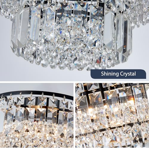 Bestier Modern Black Crystal Flush Mount Chandelier | 4-Light Ceiling Fixture