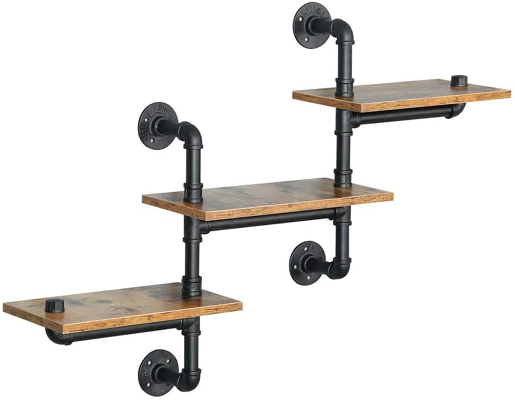 SaiDuoDuo 3-Tier Industrial Pipe Floating Shelves | Rustic Wood Wall Shelf