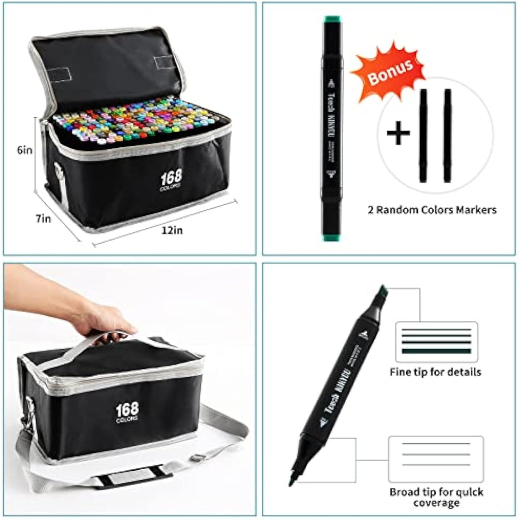 SOSINYA 168 Colors Dual Tip Art Markers Set for Drawing and Manga