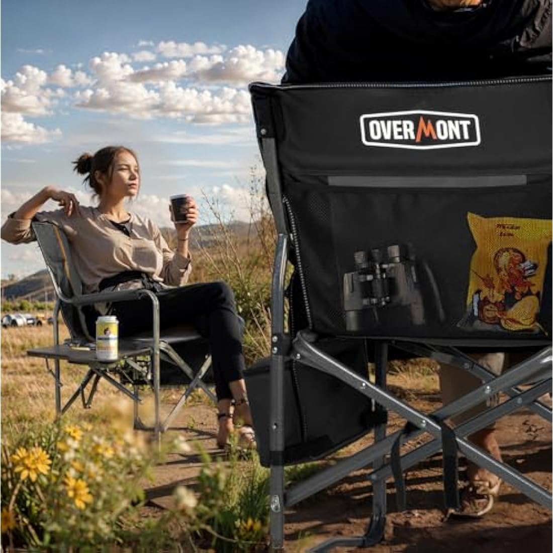 Overmont Heavy-Duty Folding Directors Camping Chair with Side Table