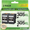 CATJOY 305XL Black Ink Cartridges for HP Envy 6000 DeskJet 2700 | 2-Pack