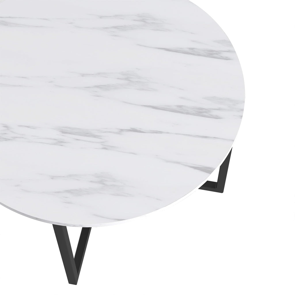 BOFENG Round Coffee Table Tea Table End Table Sofa Table for Living Room with Metal Legs,Black+White - image 4