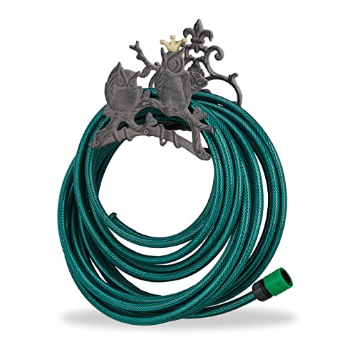 Relaxdays Owl Garden Hose Holder – Cast Iron Wall-Mounted Hose Reel