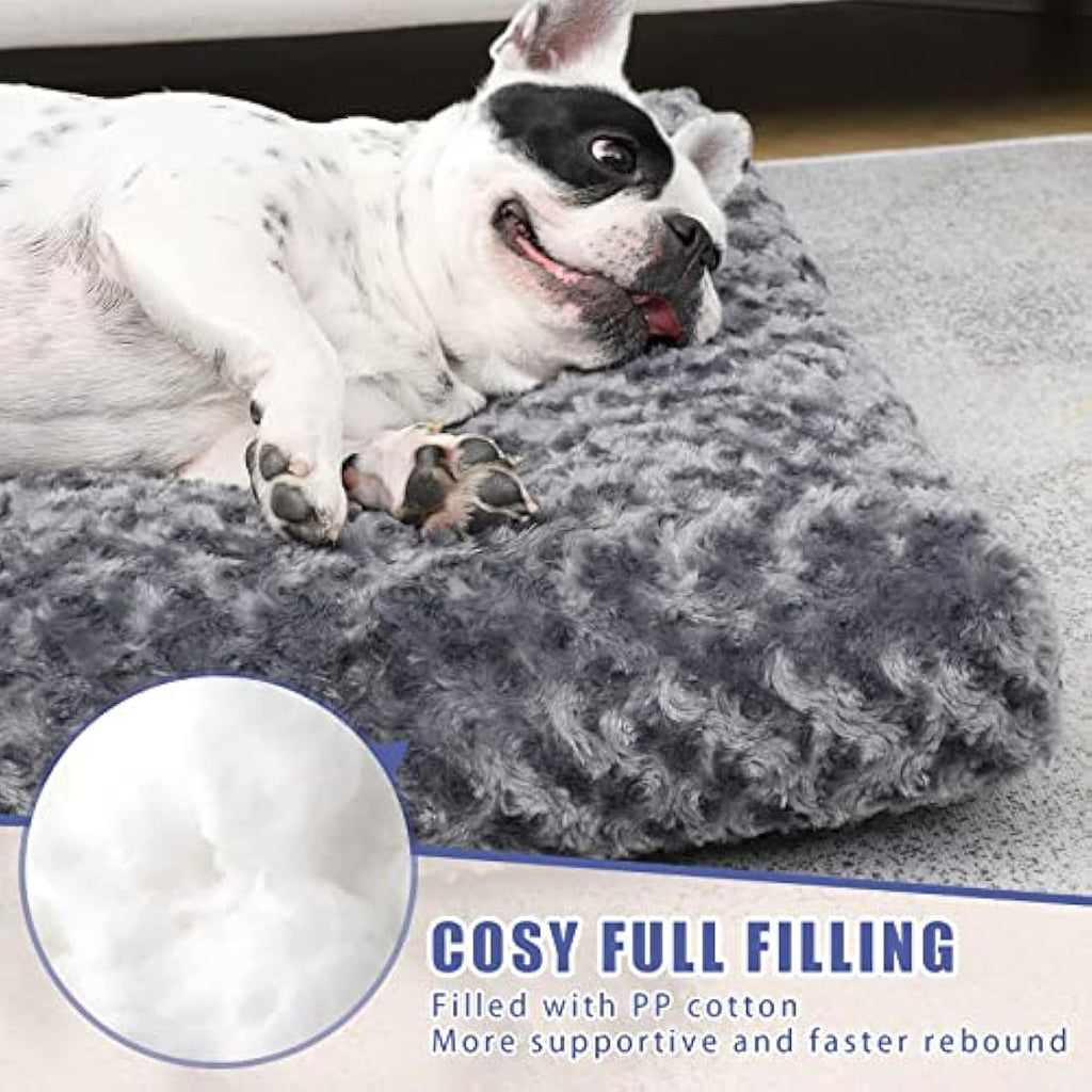 KSIIA Calming Dog Bed – Washable Orthopedic Plush Crate Mat, Dark Grey