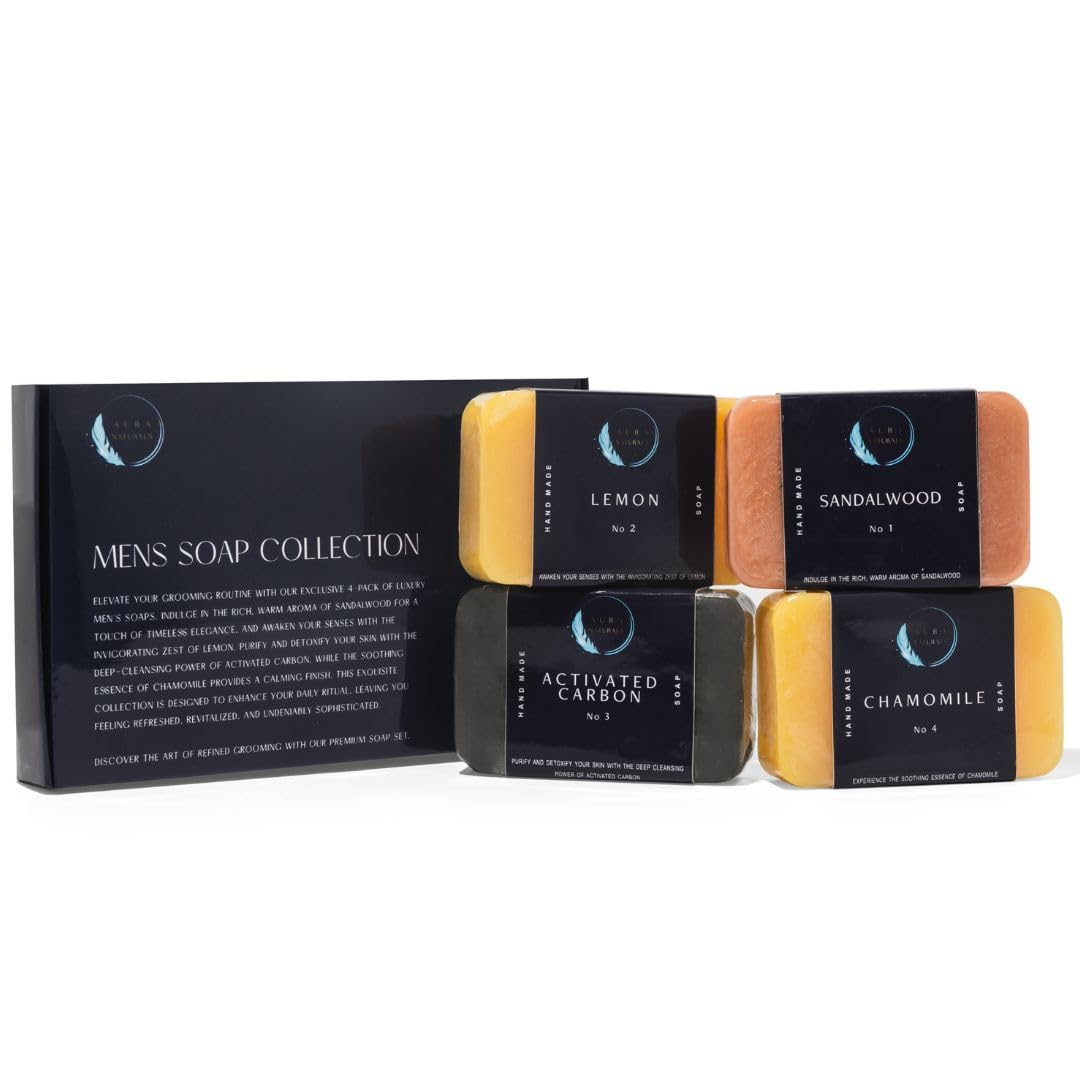 Aura Naturals Mens Soap Bar Pack of 4 | Natural Exfoliating Body Soap