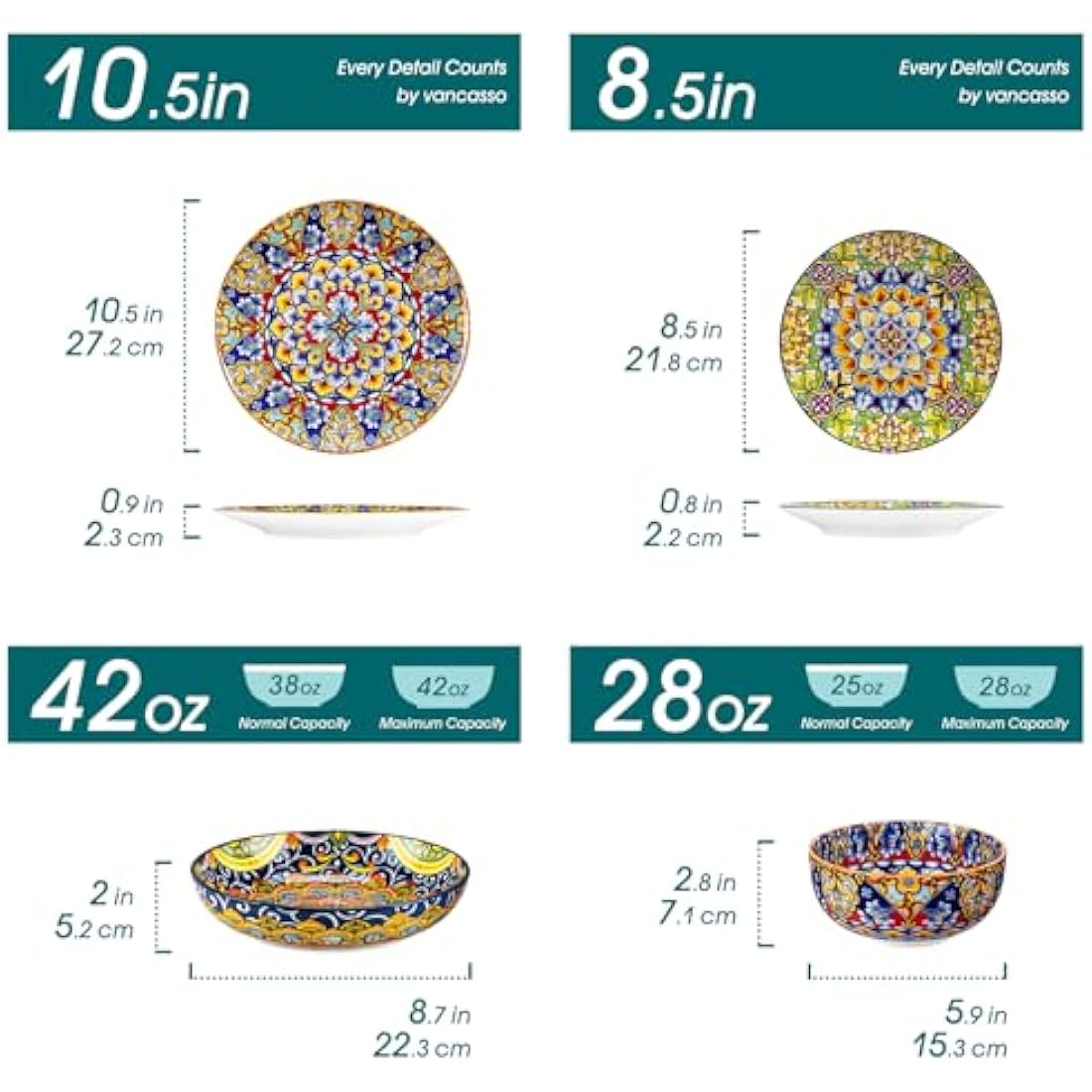 vancasso SIMI 24-Piece Bohemian Porcelain Dinner Set for 6 People