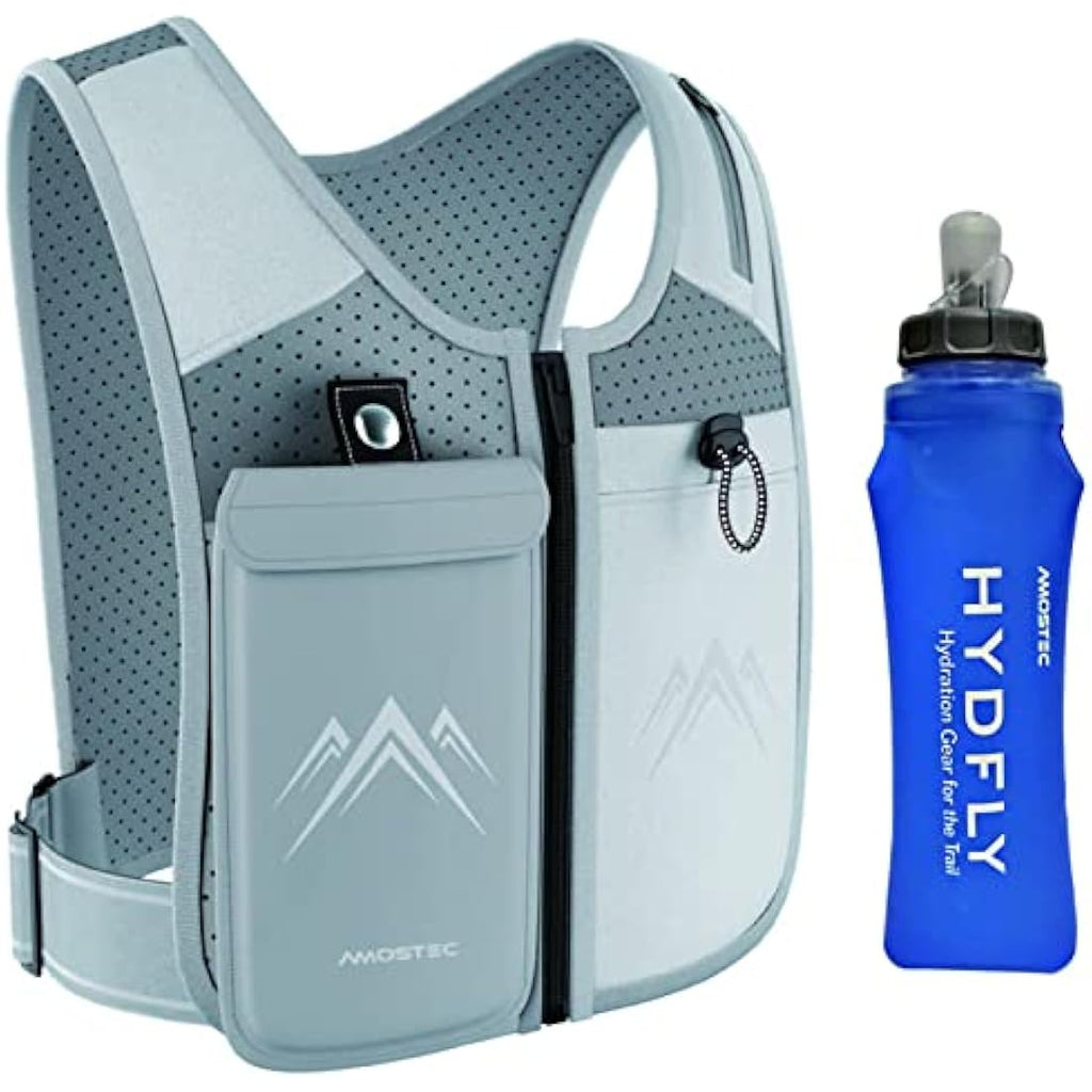 AMOSTEC Running Phone Holder Vest with 500ml Hydration Bottle | Reflective