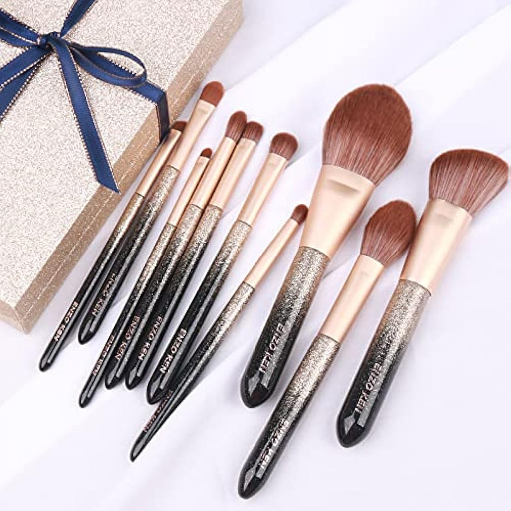 ENZO KEN Professional Sable Hair Makeup Brush Set with Case - Black