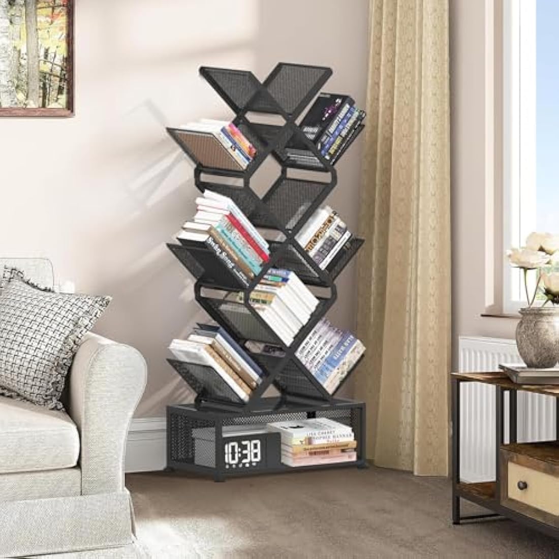 9-Tier Tree Bookshelf – Folding Metal Space Saving Rack
