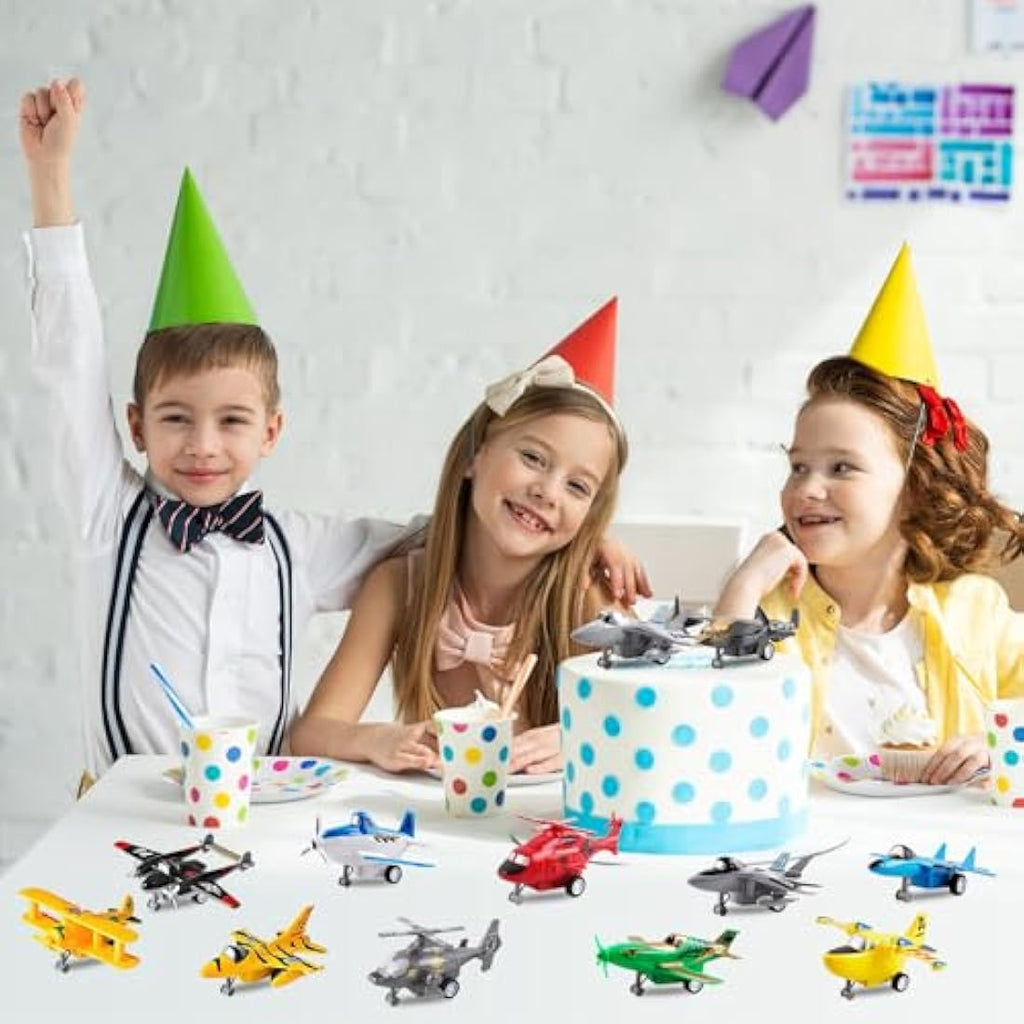 deAO Pull Back Toy Airplanes - 12 Piece Aircraft and Helicopter Playset