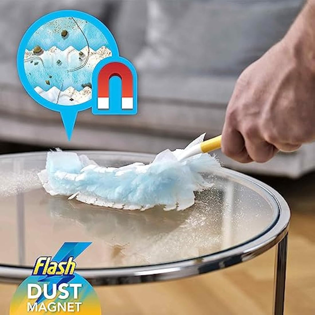 Flash Dust Magnet Starter Kit – 1 Handle + 14 Refills for Dust & Hair