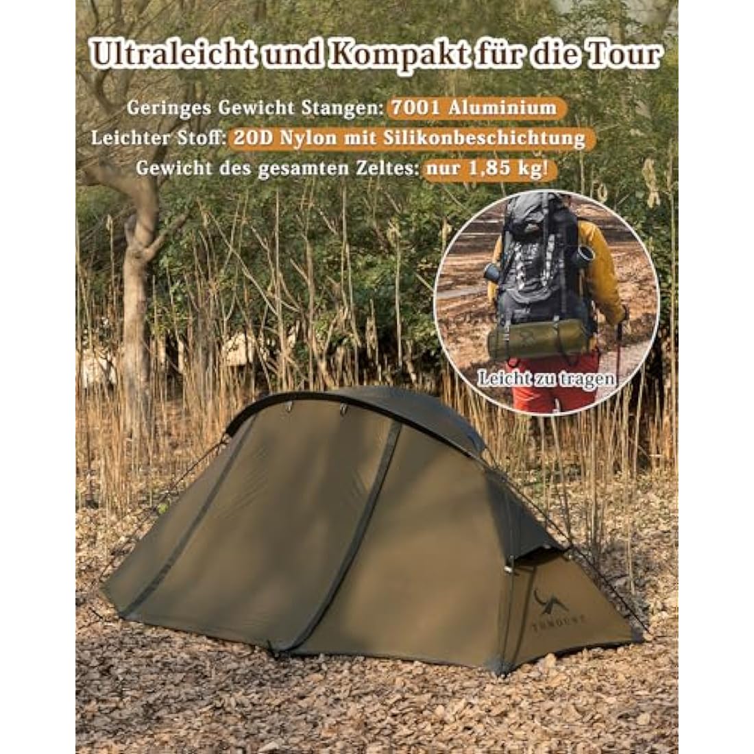TOMOUNT 1-Person Ultralight Nylon Camping Tent | Waterproof Dome Shelter