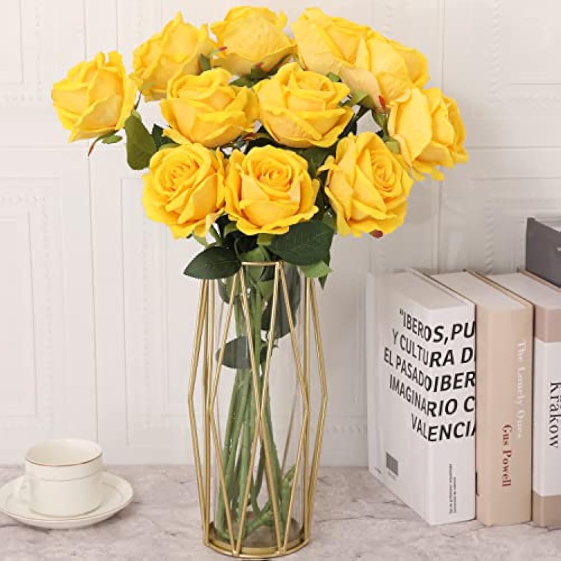 Jolof Store 15Pcs Real Touch Velvet Artificial Roses - Yellow Silk Flowers