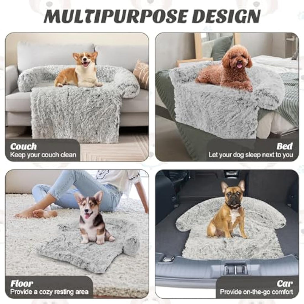 Costway Plush Dog Sofa Bed – Washable Calming Pet Couch, Grey White