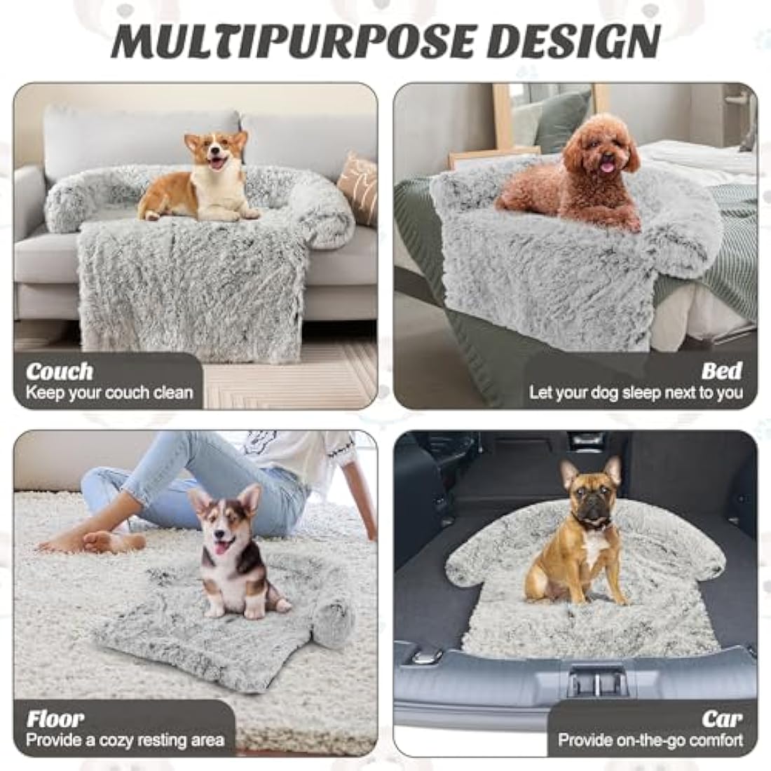 Costway Plush Dog Sofa Bed – Washable Calming Pet Couch, Grey White