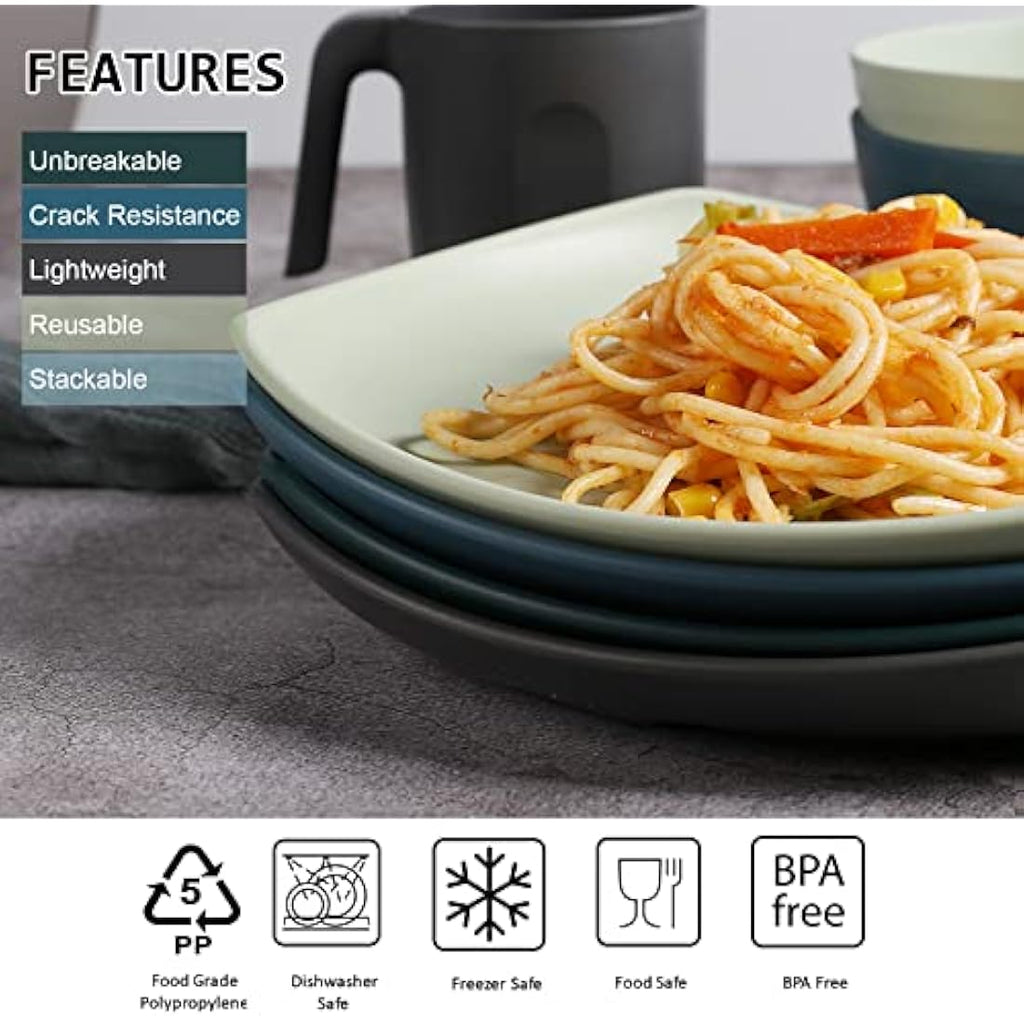 Greentainer 16-Piece Unbreakable Plastic Dinnerware Set | Service for 4