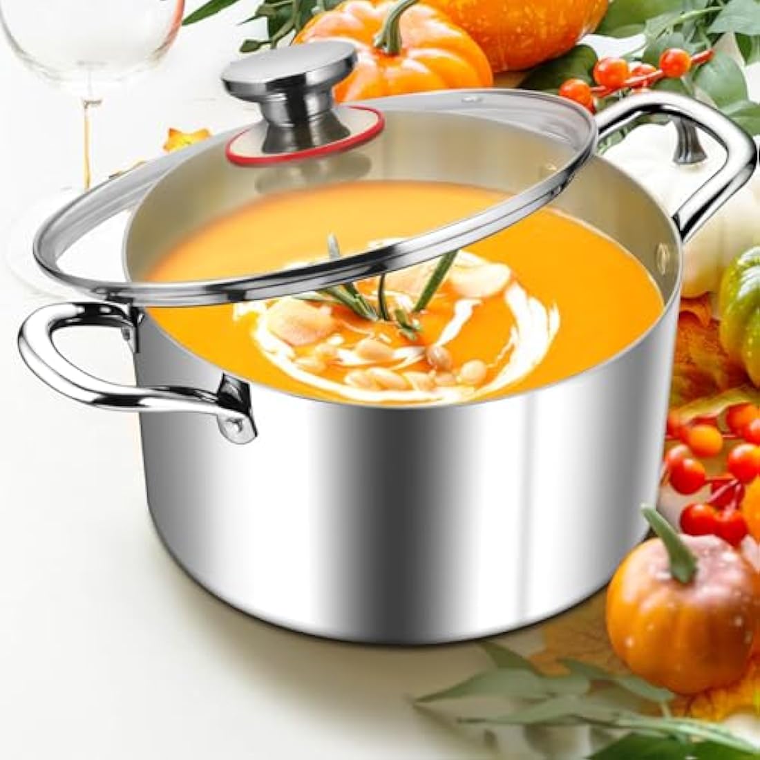 HaWare 7.7L Tri-Ply Stainless Steel Stockpot with Glass Lid