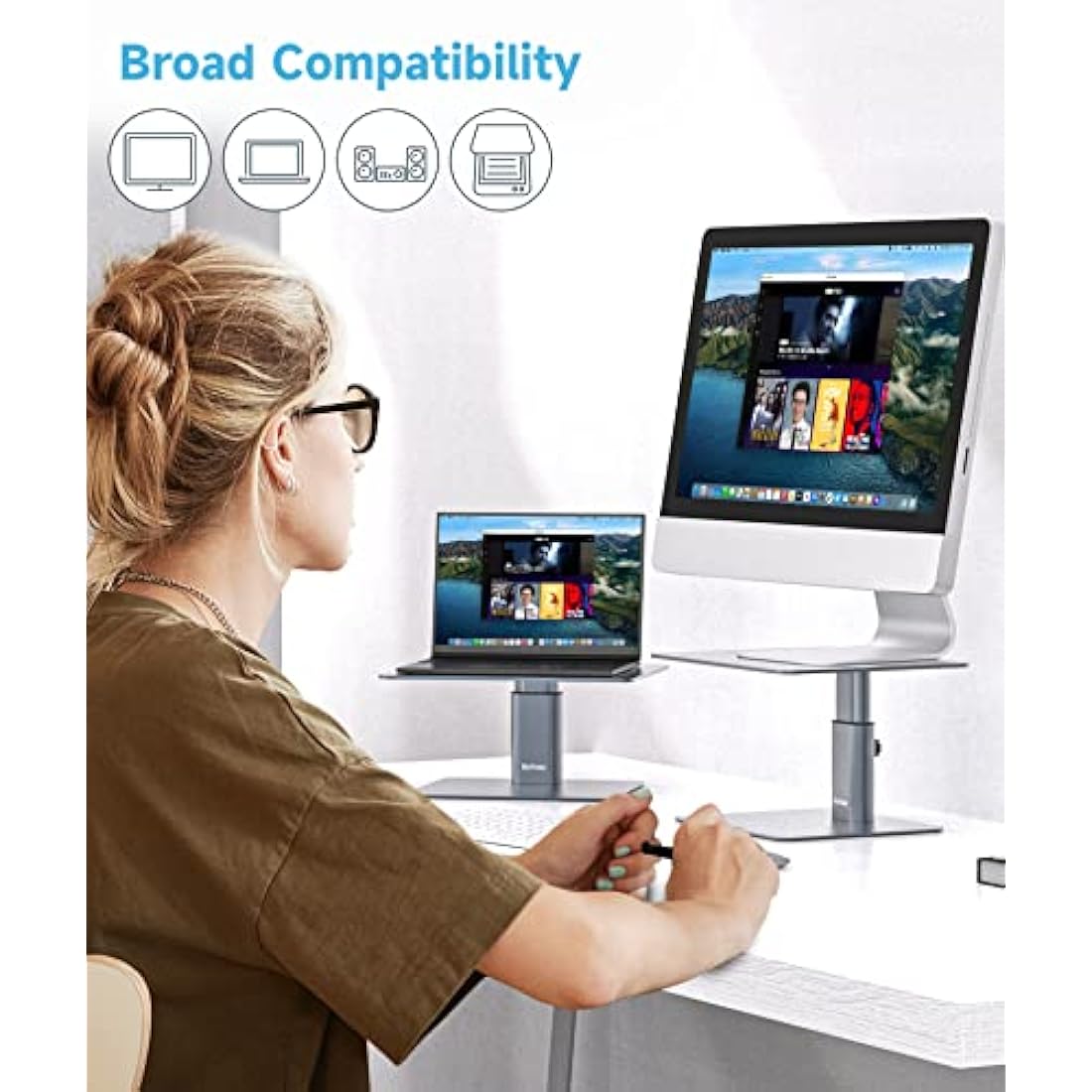 BoYata Adjustable Metal Monitor Stand Riser - Ergonomic Desk Organizer