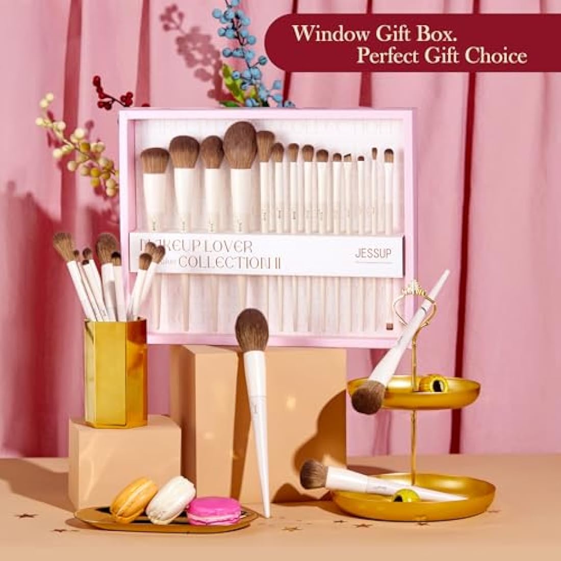 Jessup 14Pcs Makeup Brush Set | Premium Synthetic Kit with Gift Box