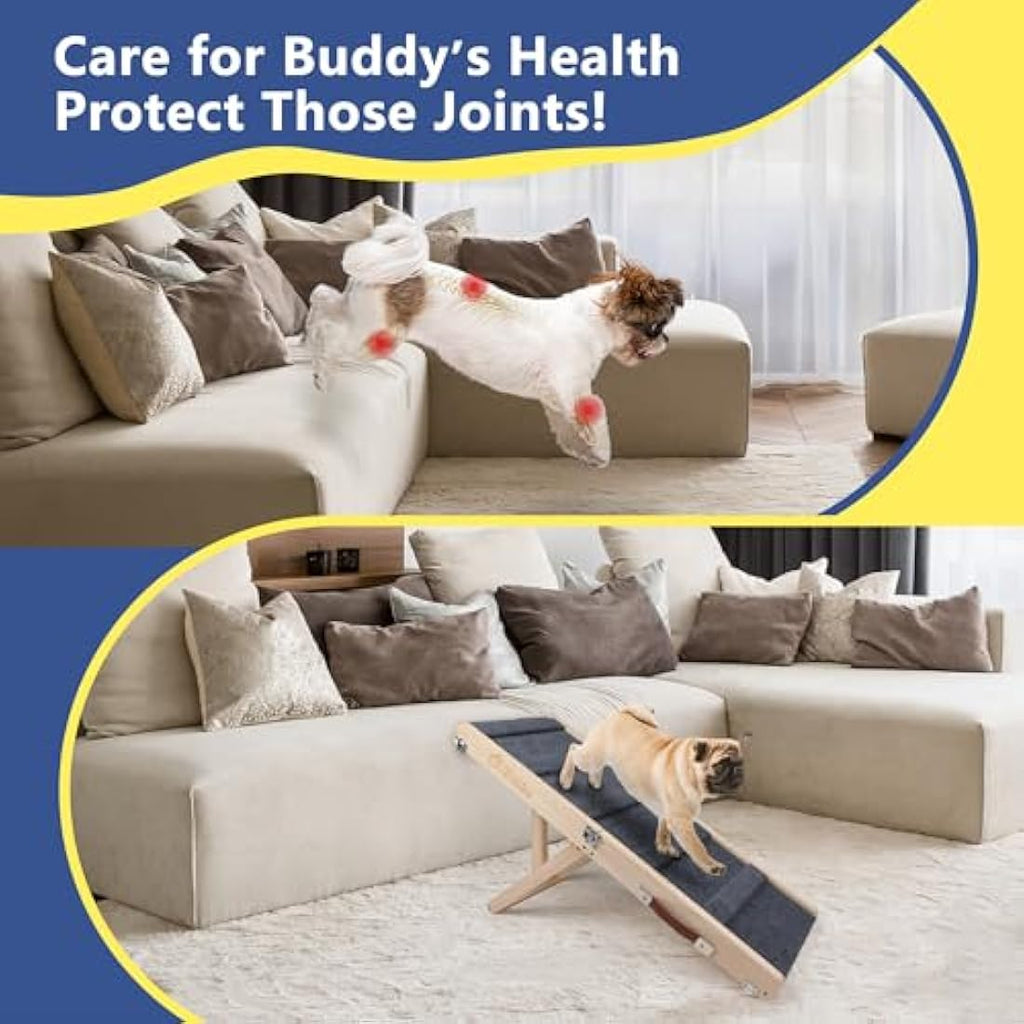 iPetba Adjustable Folding Dog Ramp | Solid Pine Wood Pet Ramp for Sofa
