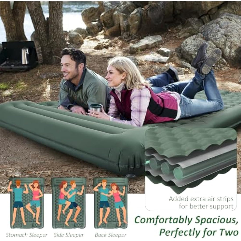 Double Self-Inflating Camping Mat | 12cm Thick Nylon Air Bed
