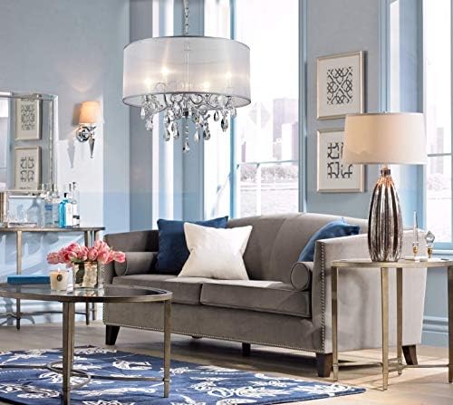 Bestier Crystal Drum Pendant Chandelier | 4-Light Chrome Ceiling Fixture