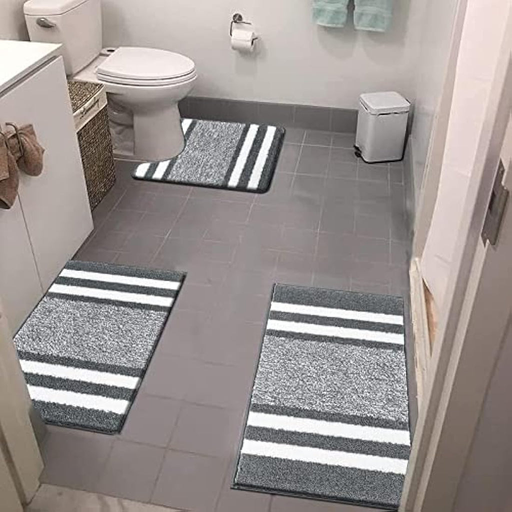 Pauwer 3-Piece Microfiber Bath Mat Set | Non-Slip Absorbent Bathroom Rugs