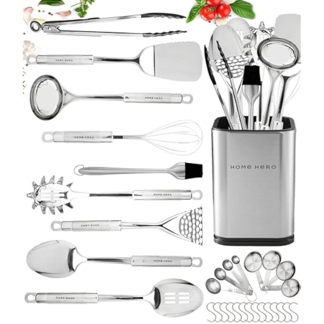 HomeHero 32-Piece Kitchen Utensils Set – Stainless Steel & Silicone Tools