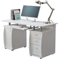 RayGar White Deluxe Design Computer Desk with Cabinet and 3 Drawers for Home Office Table Workstation - New White - image 1