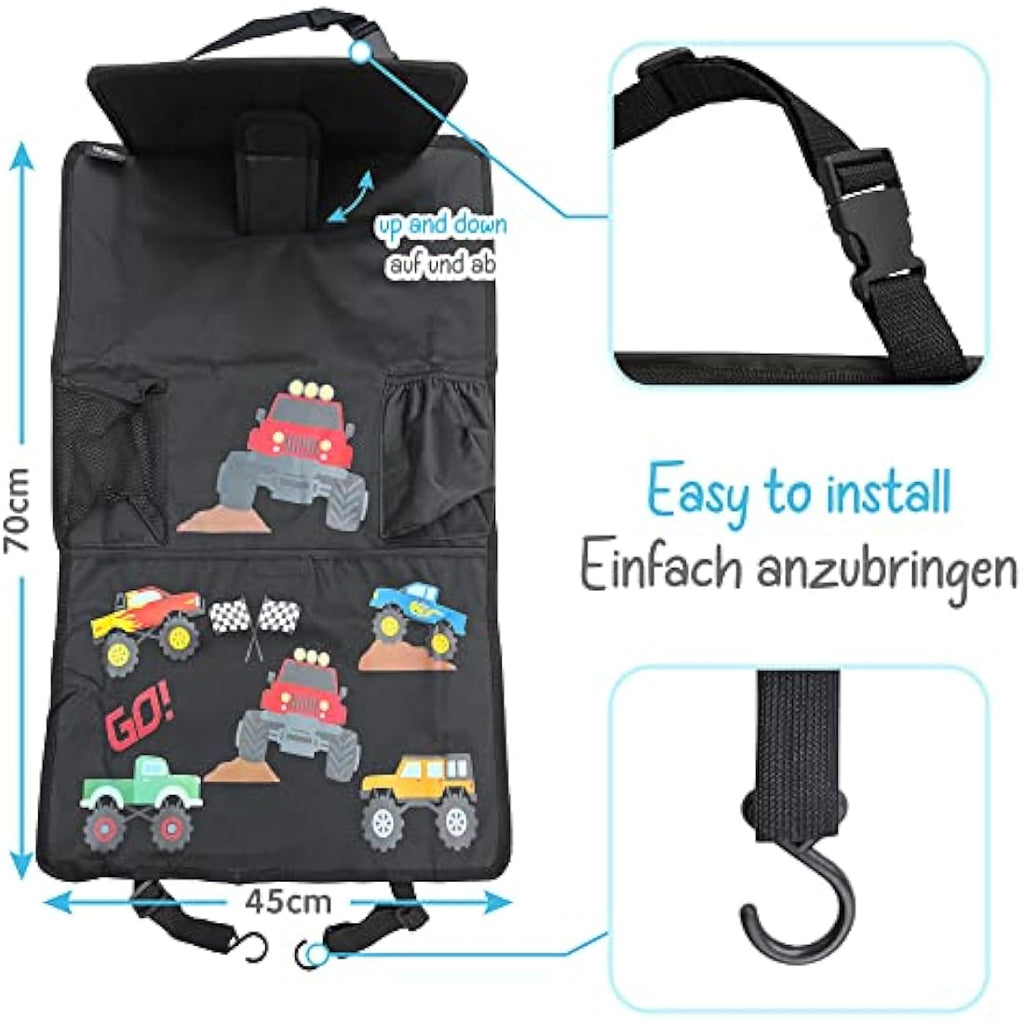 HECKBO Car Backseat Organizer | Monster Truck Tablet Holder & Thermo Pocket