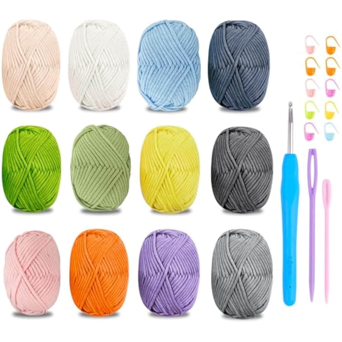 Jolof Store Chunky Cotton Yarn Kit – 12x50g Amigurumi Starter Set, Green
