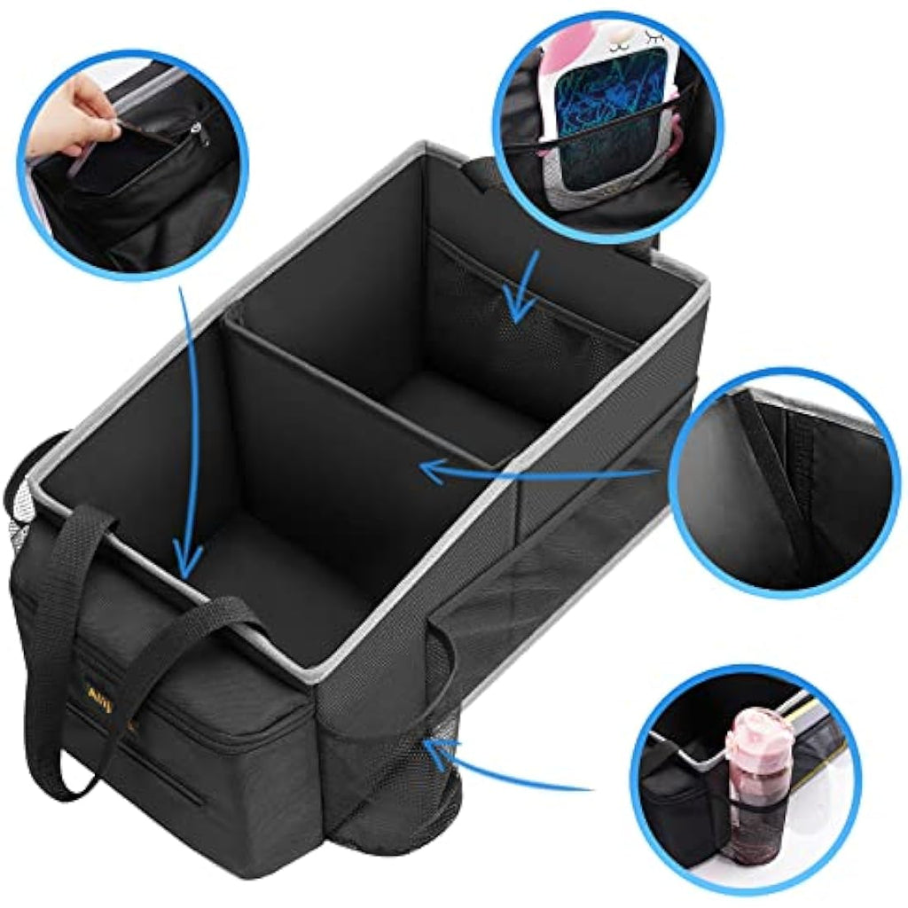Alijees Car Seat Organiser – 600D Oxford Storage Caddy with Cup Holders