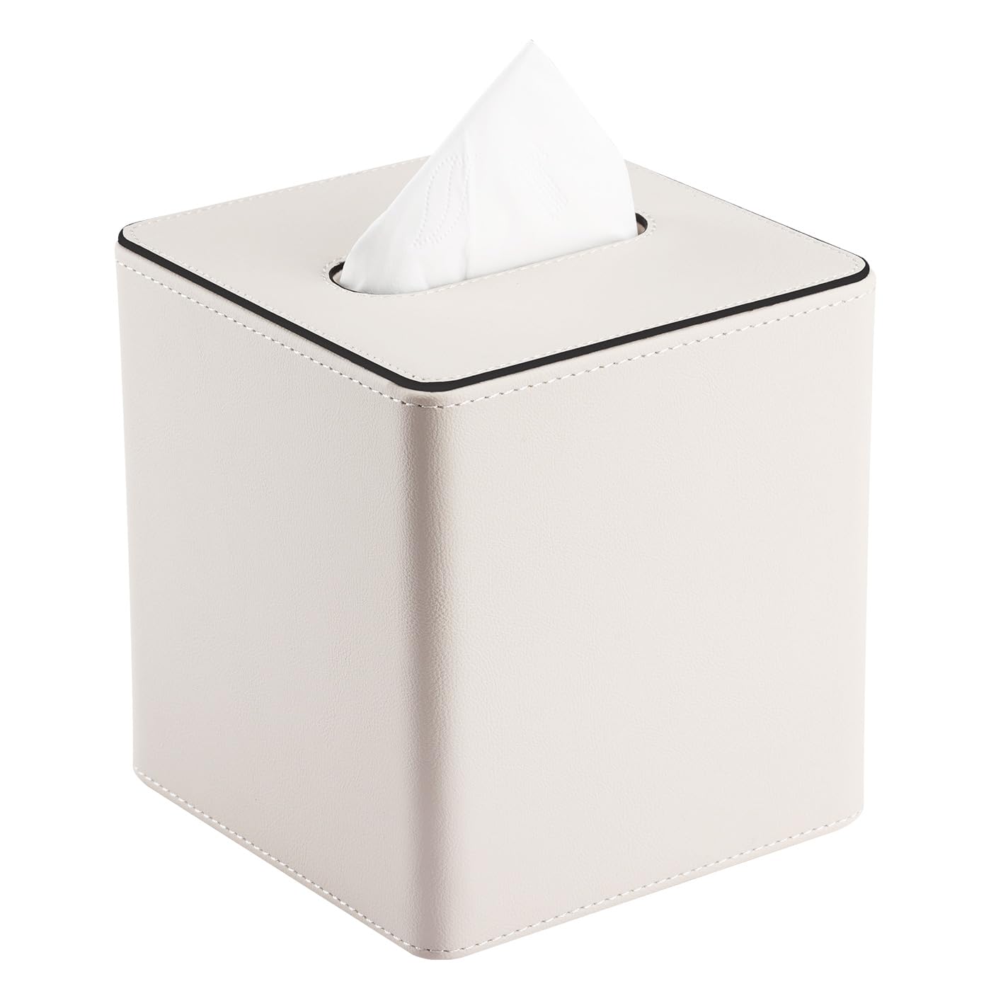 KINGFOM White PU Leather Tissue Box Cover – Square Decorative Holder
