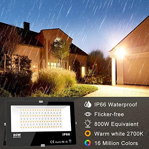 Smart RGB LED Floodlight | 80W 8000LM Bluetooth IP66 | 2 Pack