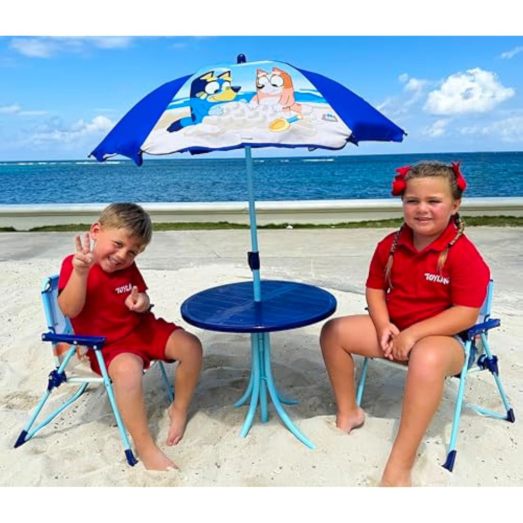 Bluey & Bingo Kids Patio Set | 4-Piece Table, Chairs & Parasol Garden Set