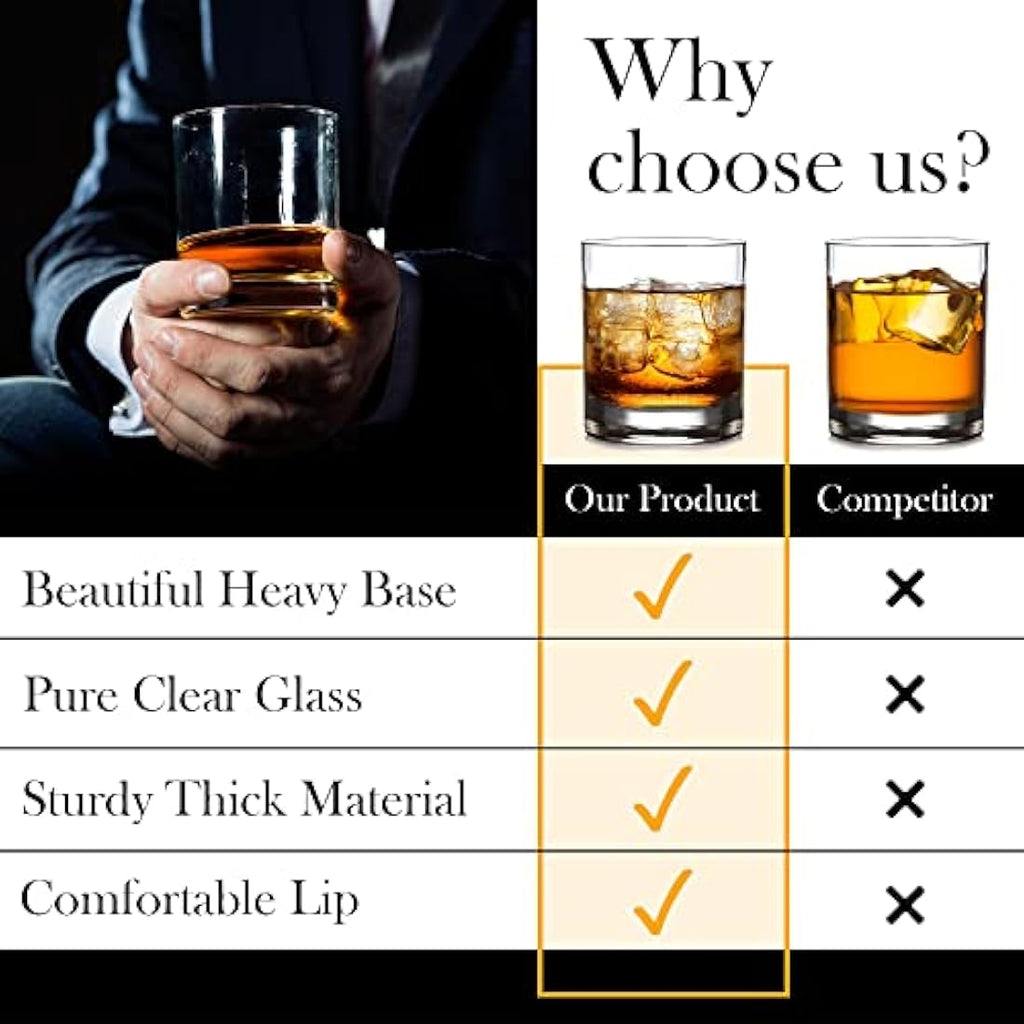 Crystalia Whiskey Glasses Set of 6 – 305ml Lead-Free Crystal Tumblers