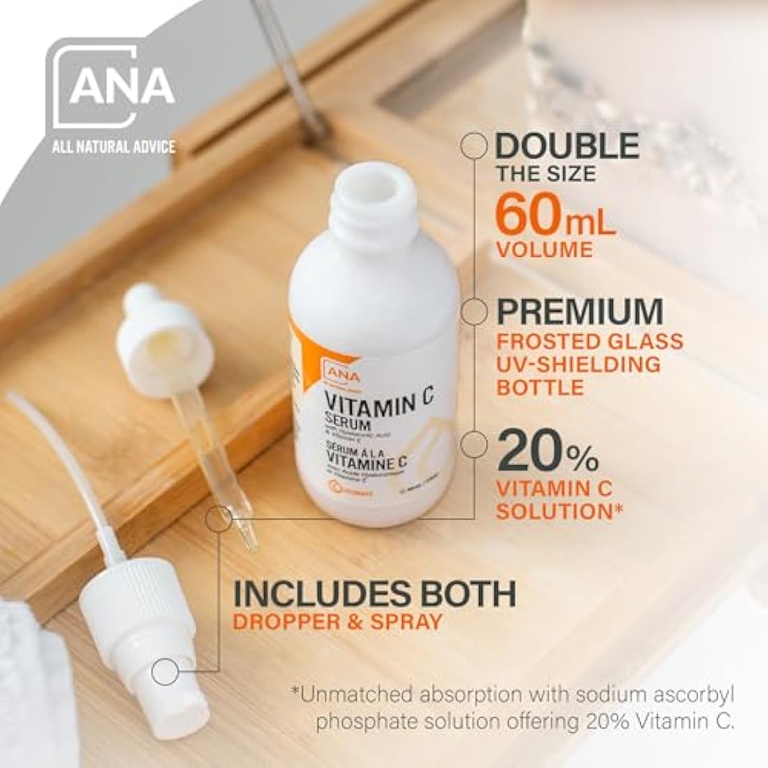 All Natural Advice Vitamin C Serum with Hyaluronic Acid & Vitamin E
