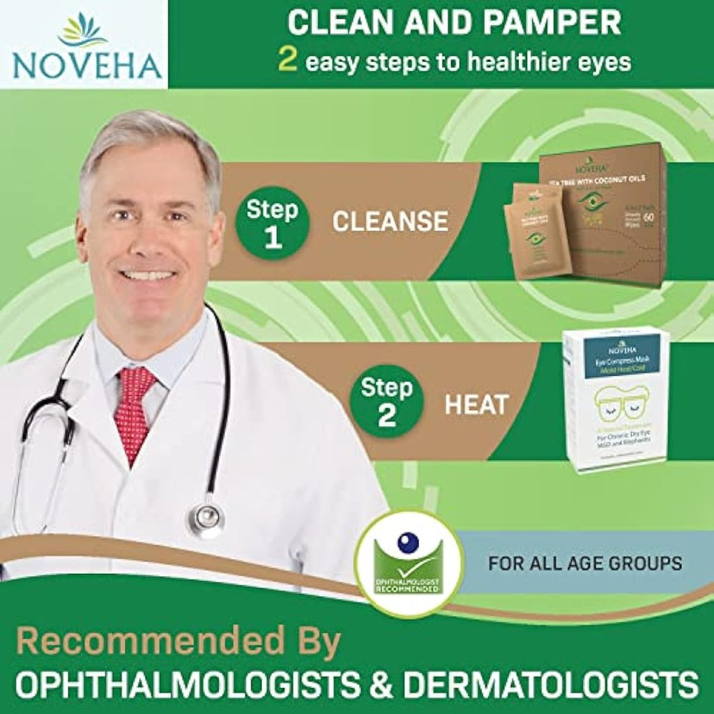 NOVEHA Tea Tree Eyelid & Lash Wipes - Blepharitis & Demodex Relief - 120ct