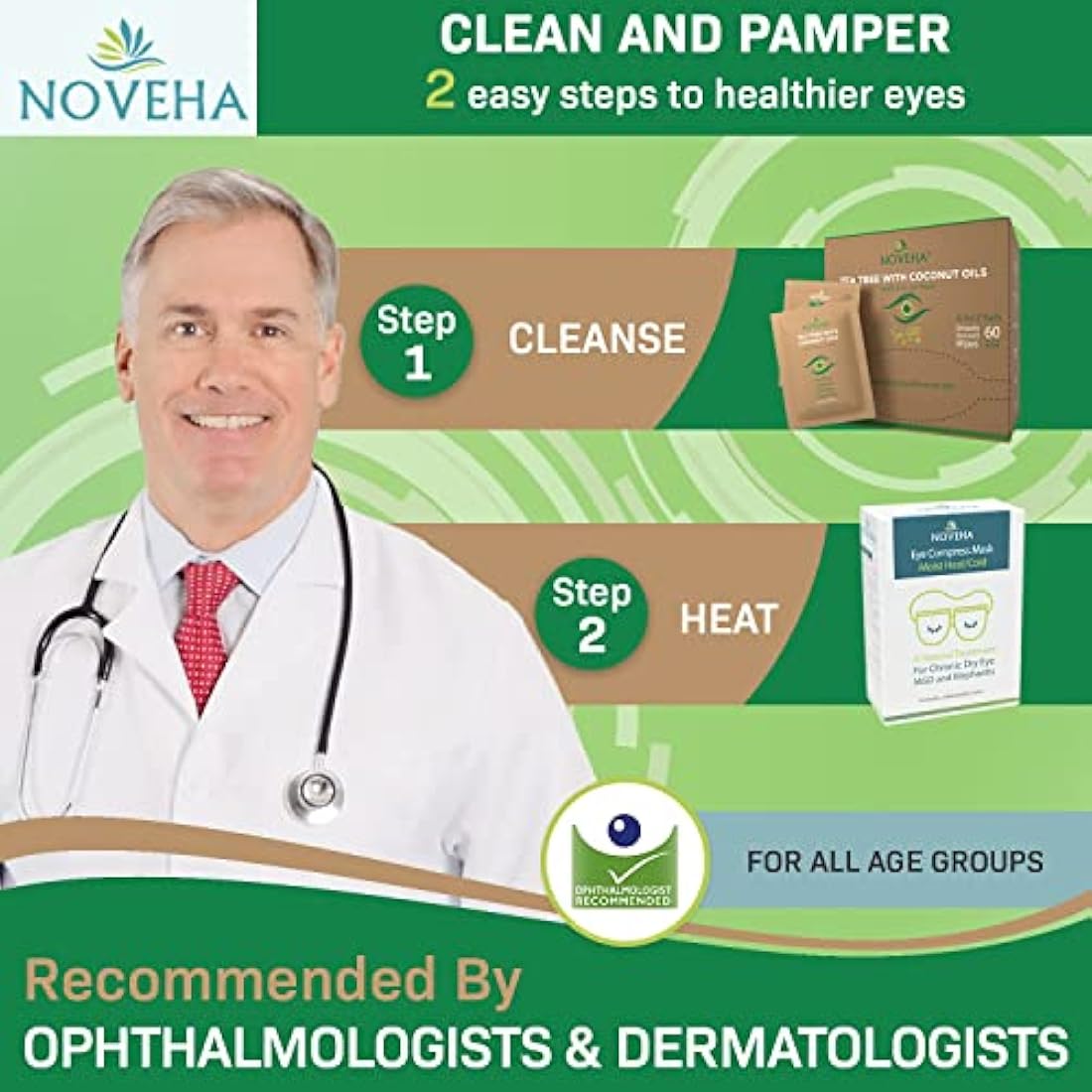 NOVEHA Tea Tree Eyelid & Lash Wipes - Blepharitis & Demodex Relief - 120ct