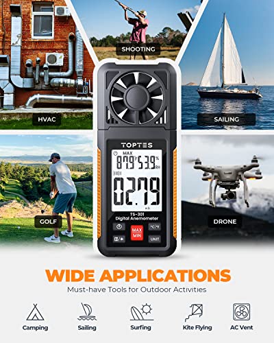 TopTes TS-301 Digital Anemometer - Handheld Wind Speed Meter with LCD