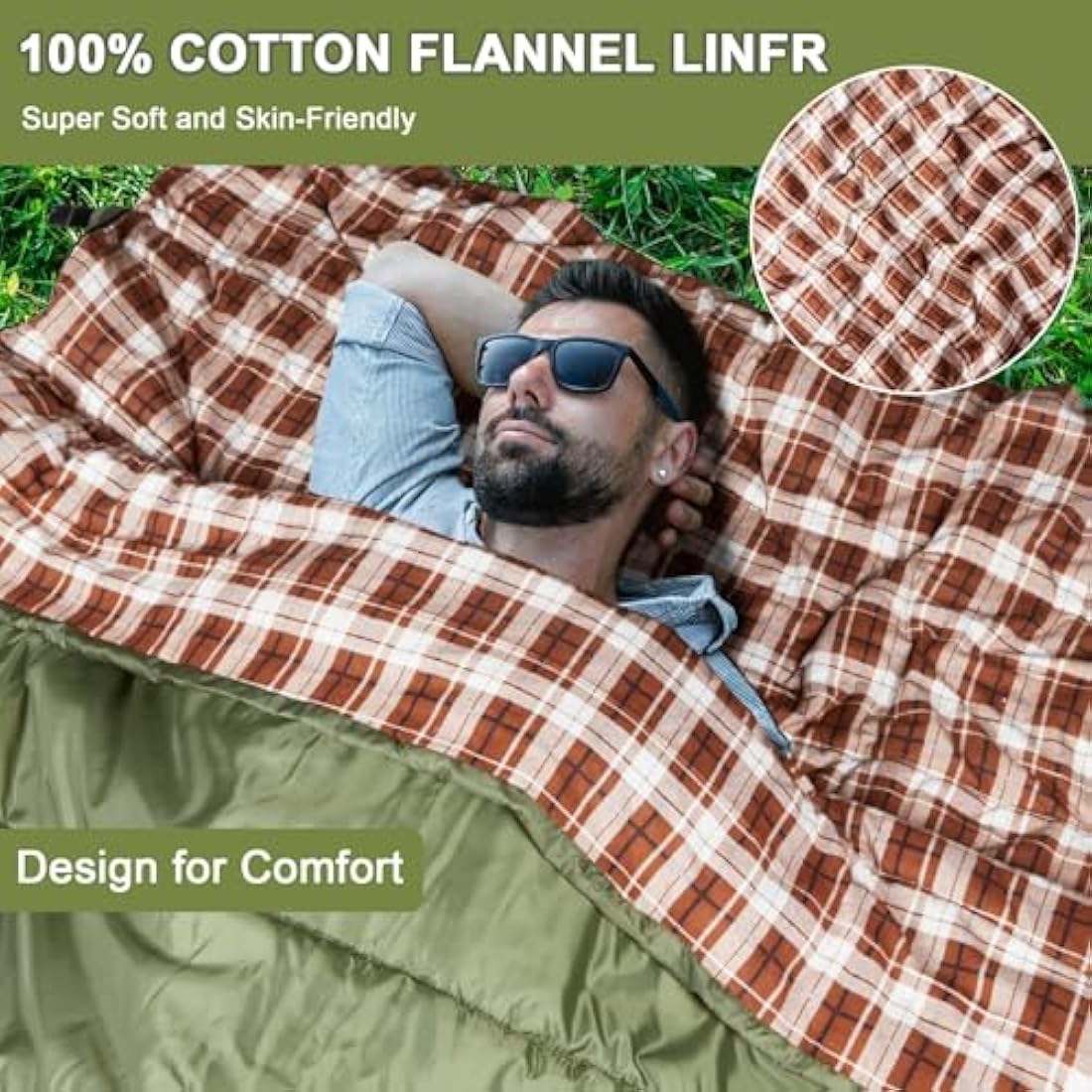 Agemore Double Flannel Sleeping Bag – Waterproof Queen 2 Person Camping Bag