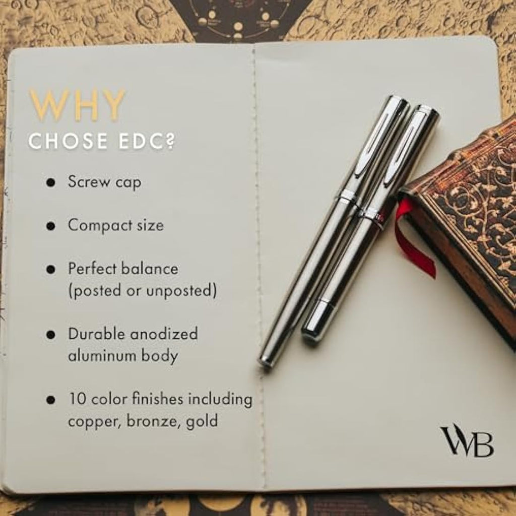Wordsworth and Black Fountain Pen - Mini EDC Pocket Pen, Chrome Finish