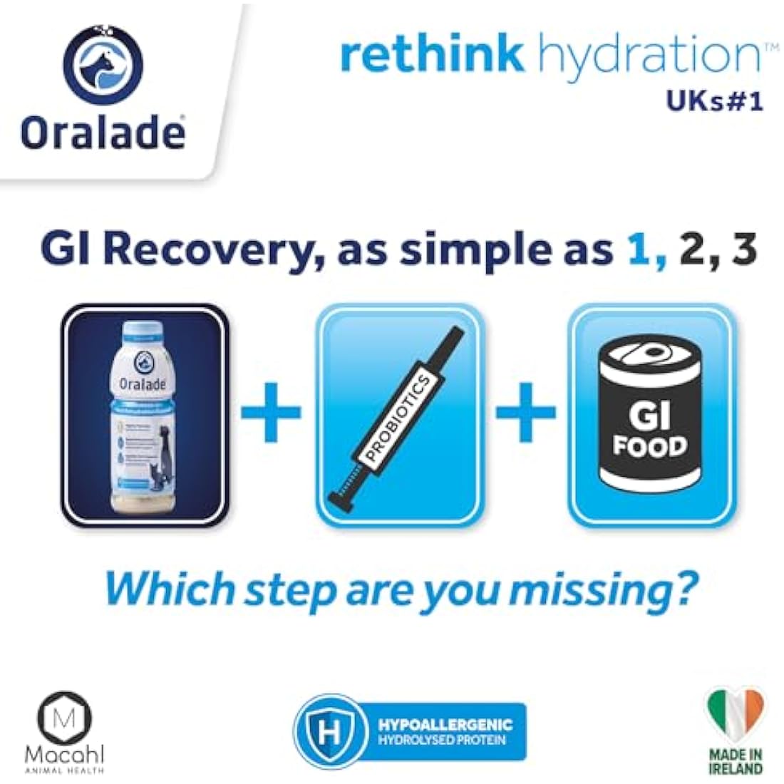 Oralade GI+ Oral Rehydration & Gut Support for Pets, Chicken – 500ml