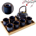 DUJUST Japanese Porcelain Tea Set - Kiln Glaze Teapot & 6 Cups with Tray