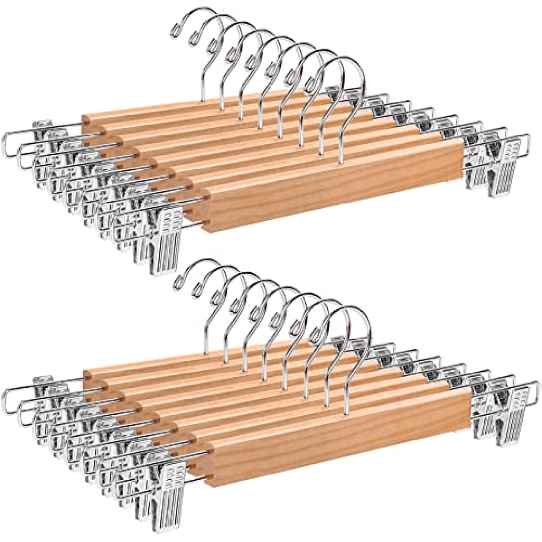 Amber Home Natural Wooden Pants Hangers with Adjustable Clips – 20 Pack