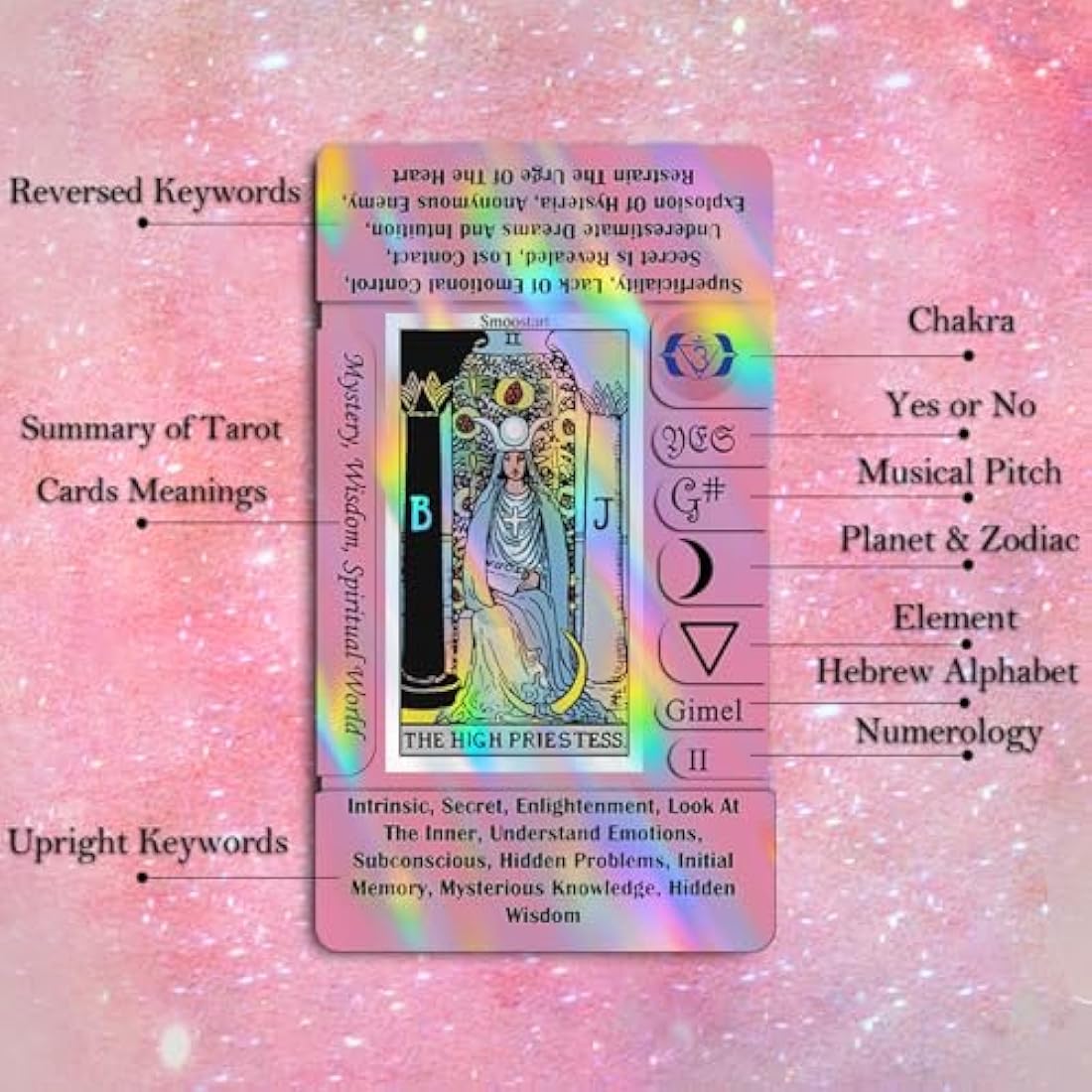 Smoostart Pink Holographic Tarot Cards Deck with Meanings for Beginners