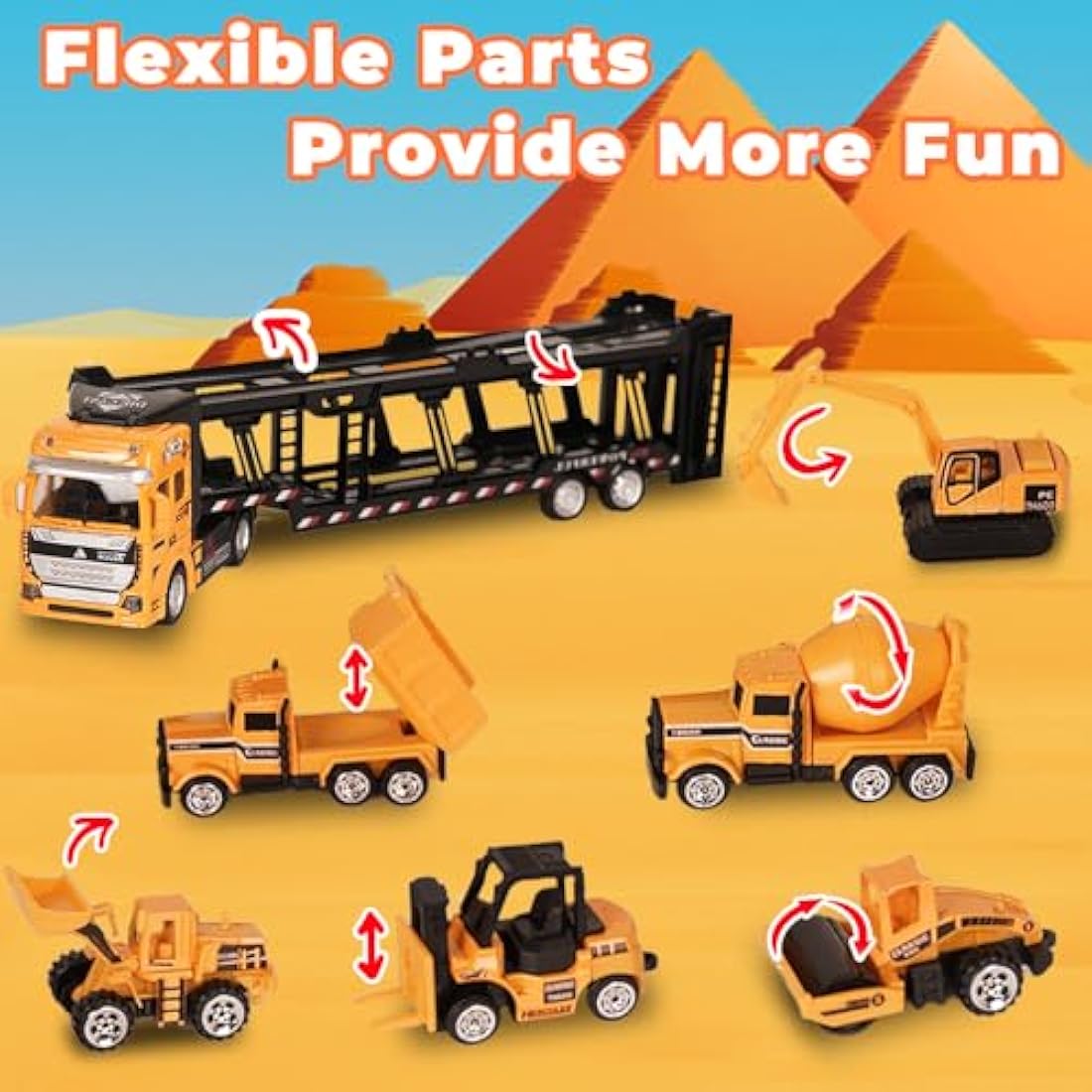 7-in-1 Construction Truck Toy Set | Diecast Pull Back Vehicles