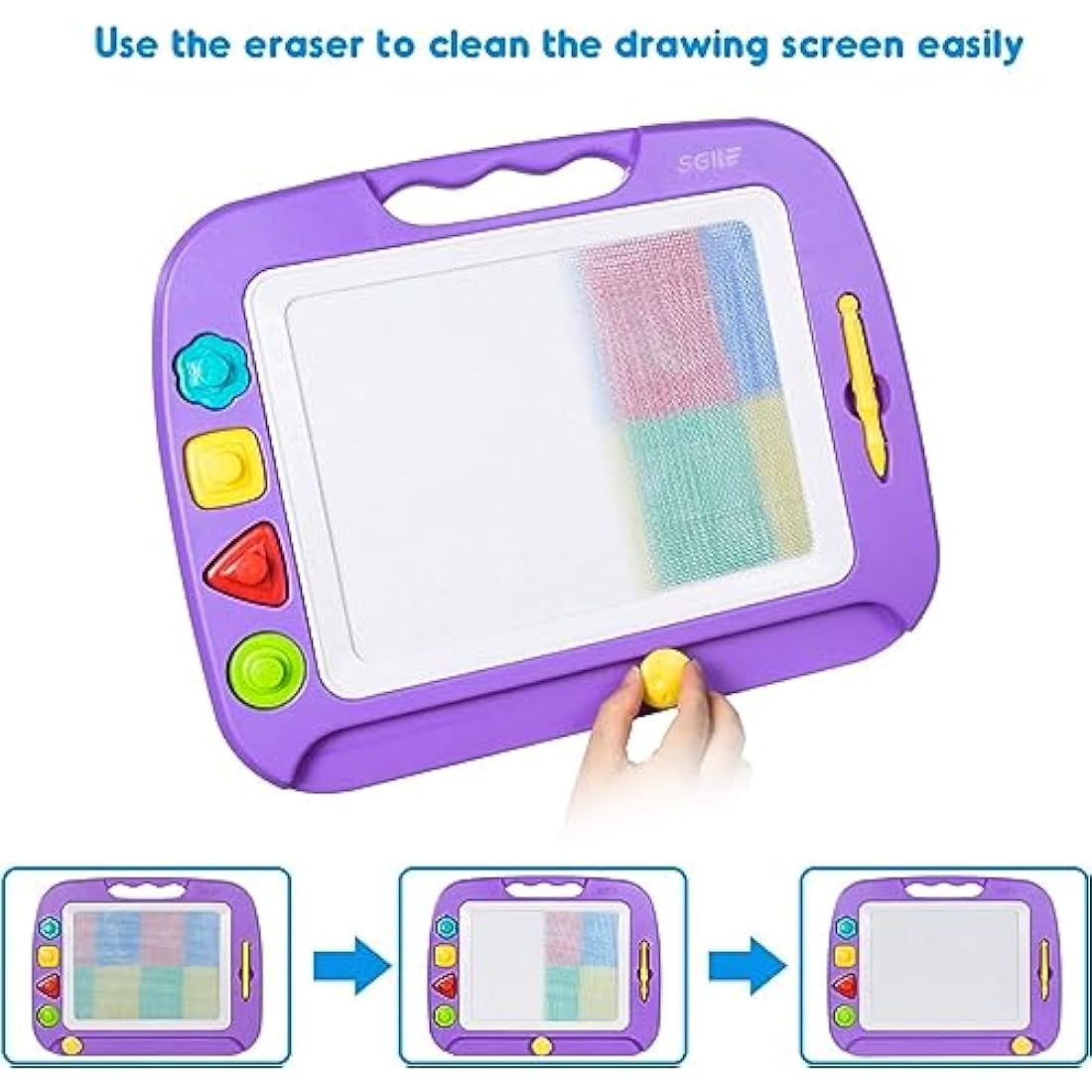 SGILE Large Magnetic Drawing Board – 4 Color Toddler Doodle Pad, Purple